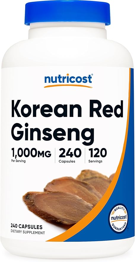 Nutricost Korean Ginseng 1000mg Serving, 240 Capsules - 1000mg Potent Serving Size, 500mg Per Capsule - Korean Red Ginseng - Gluten Free & Non-GMO